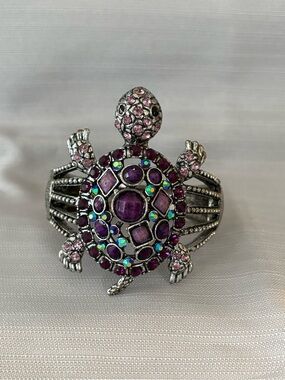 Turtle Statement Cuff Bracelet with Purple and Pink crystals A19